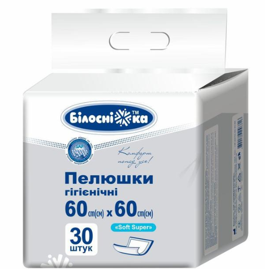  Зображення Пелюшки "Білосніжка" гігієнічні "Soft Super" 60см х 60см (30шт уп) 