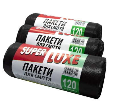  Зображення Сміттєві пакети TM Super Luxe 120л(25шт)Чорні (5672) 