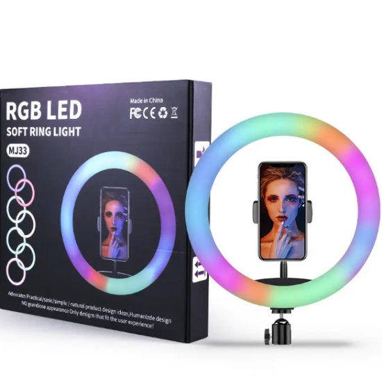  Зображення Лампа кільцева MJ-33 RGB + штатив, 33см 