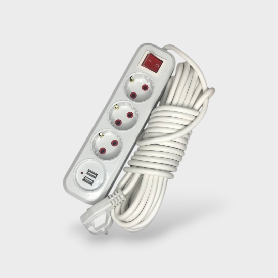  Зображення Підовжувач 3 розетки 2 м + 2USB 