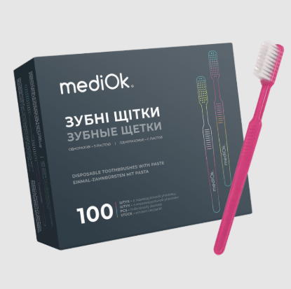 Зображення Одноразова зубна щітка з пастою MediOk (Рожева) 