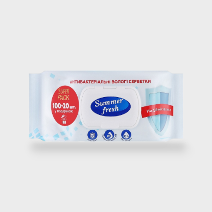  Зображення Салфетка волога Summer Fresh Antibacterial 120шт(з клапаном) 